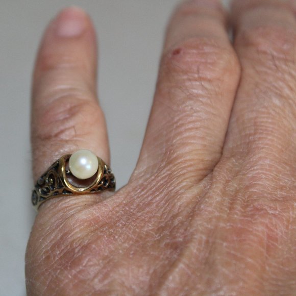 VINTAGE 14 KT HEAVY GOLD ELECTROPLATE PEARL RING